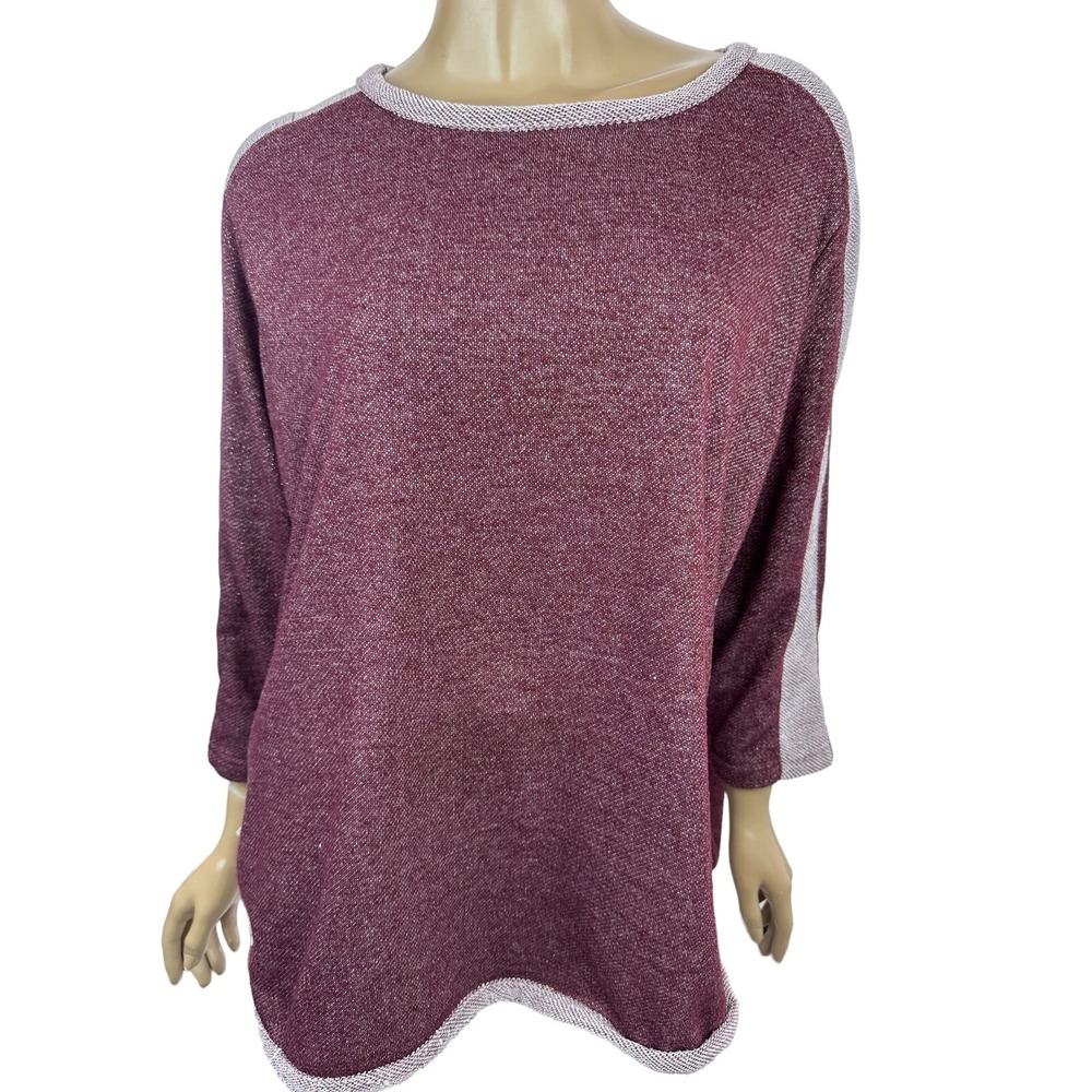 Cathy Daniels Sz XXL Pullover Knit Top Dark & Light Purple 3/4 Sleeve Poly/Lurex
